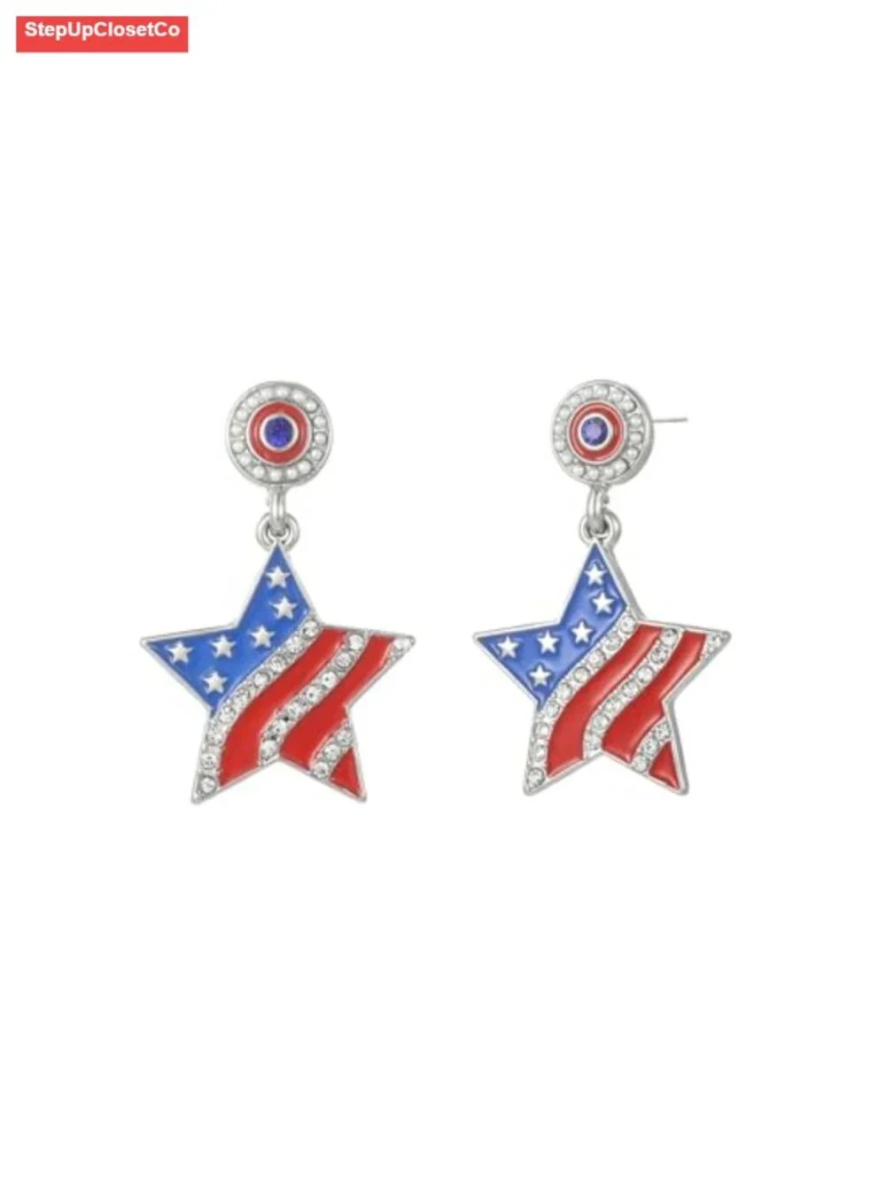 Patriotic Star Dangle Earrings with Sparkling Rhinestones for 4th of July